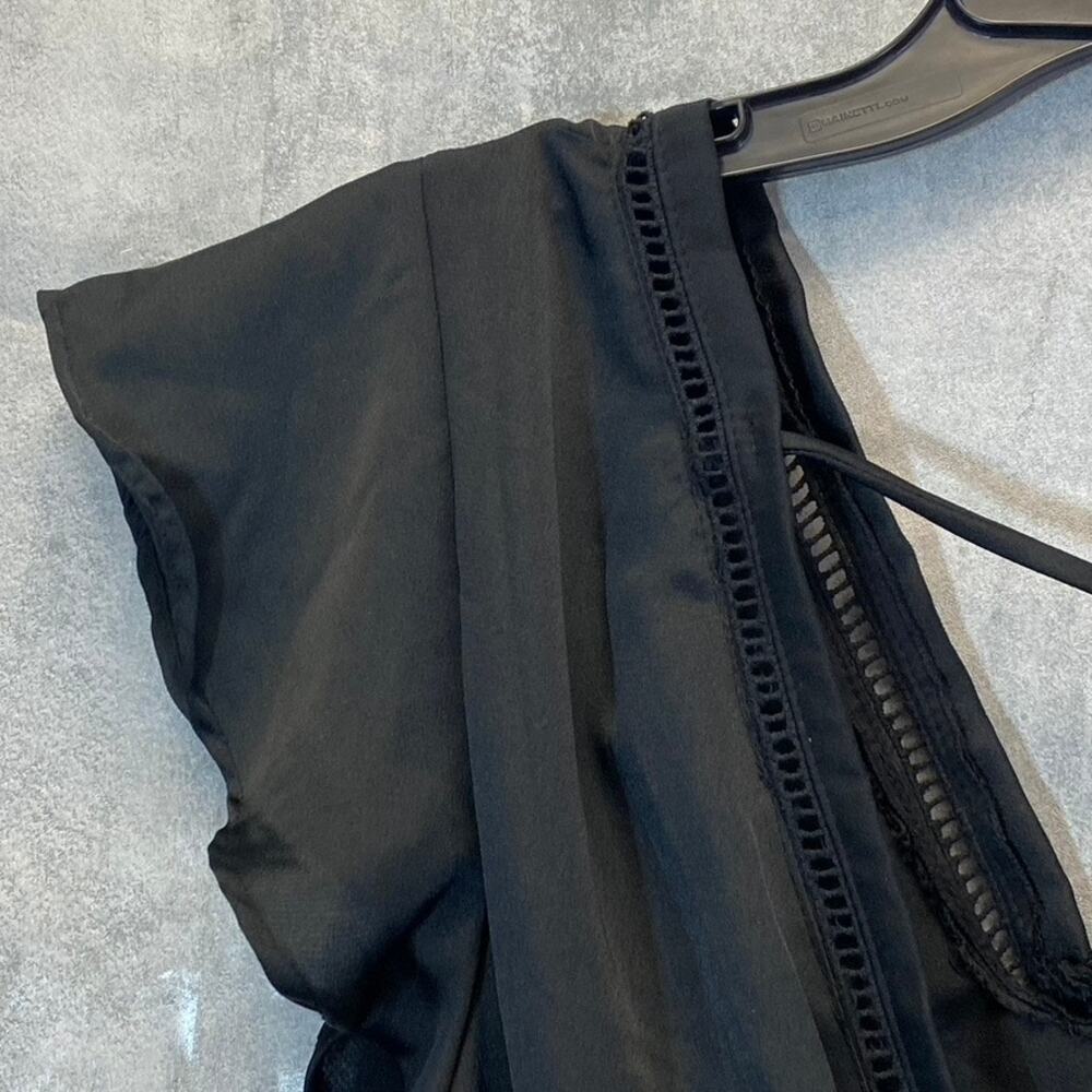 LUNA CHIX Women's Solid Black Flutter Sleeve Double V-Neck Smocked Waist Mini - Picture 5 of 9